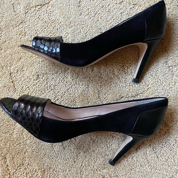 Louise et cie black leather and suede peep toe heels women shoes size 9.5 cute!! - Picture 8 of 11